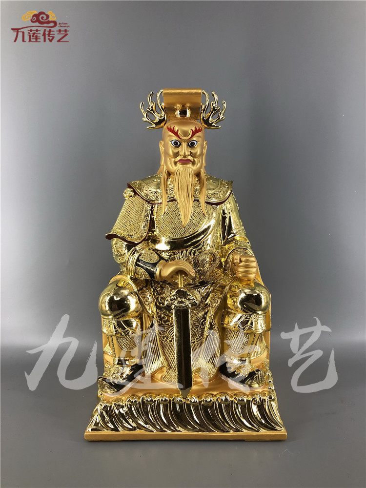 木雕龙王神像海龙王广济菩萨五龙樟木木线贴金木雕