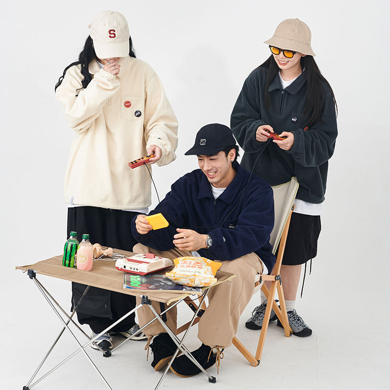 KXLFCHN秋冬美式复古摇粒绒卫衣POLO翻领半开拉链加绒厚外套男女