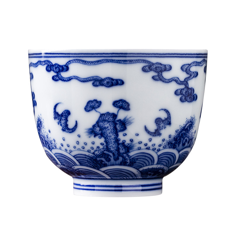 景德镇青花点工手绘福山寿海主人功夫功夫茶茶具茶杯