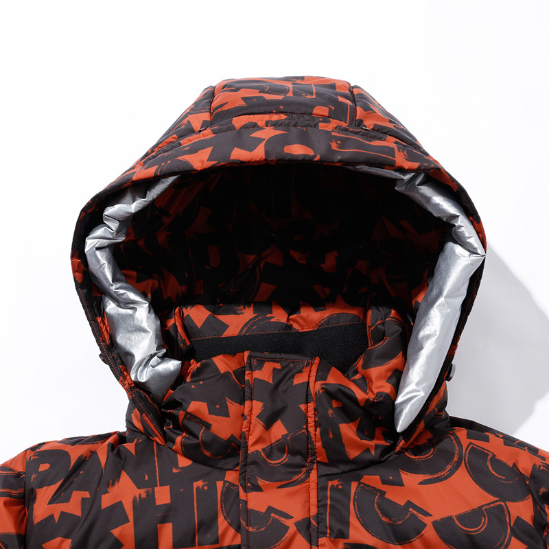 hipanda你好熊猫男式涂鸦短款连帽羽绒服2022秋冬羽绒服