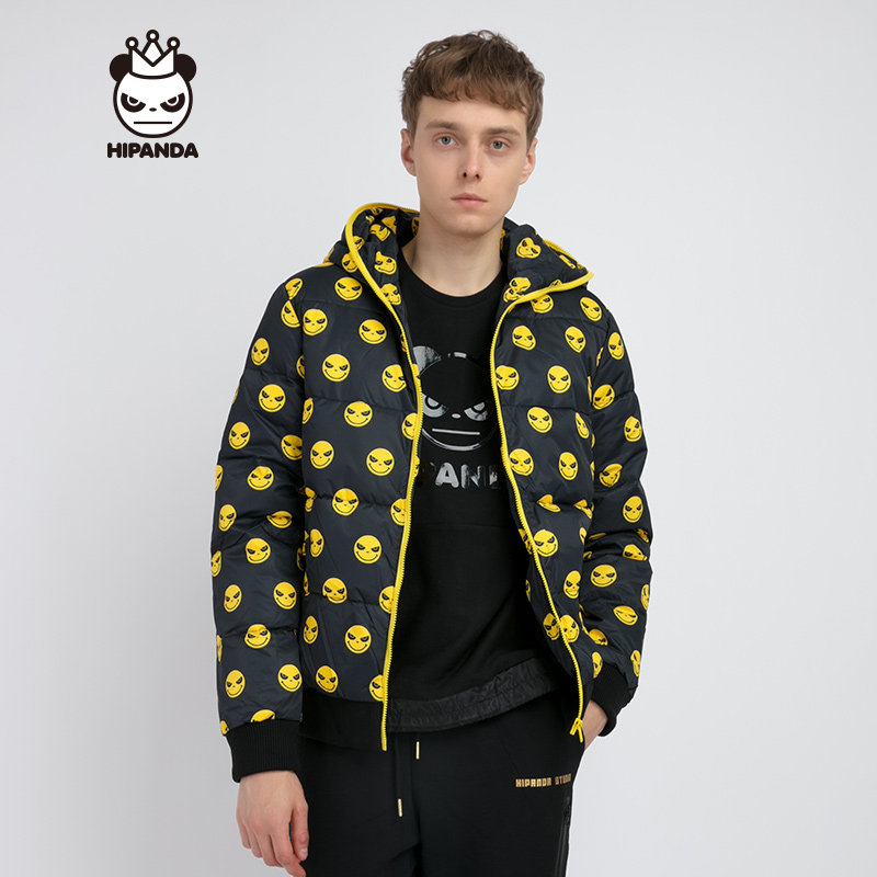 hipanda 你好熊猫 设计潮牌 男款 小黄脸鲨鱼衫式羽绒服