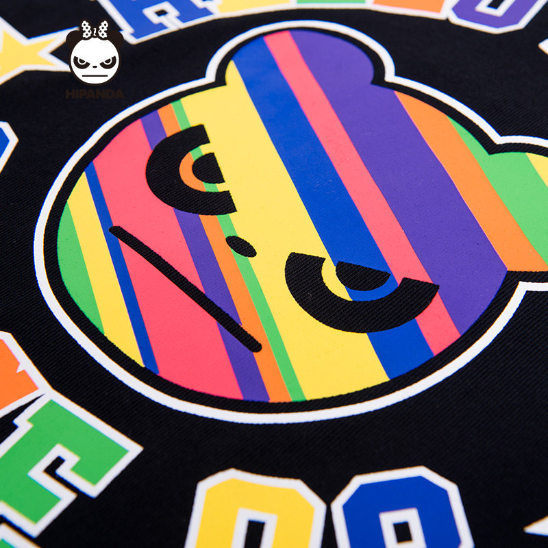 hipanda 你好熊猫 设计潮牌 女款 彩色熊头短款 漏脐t恤