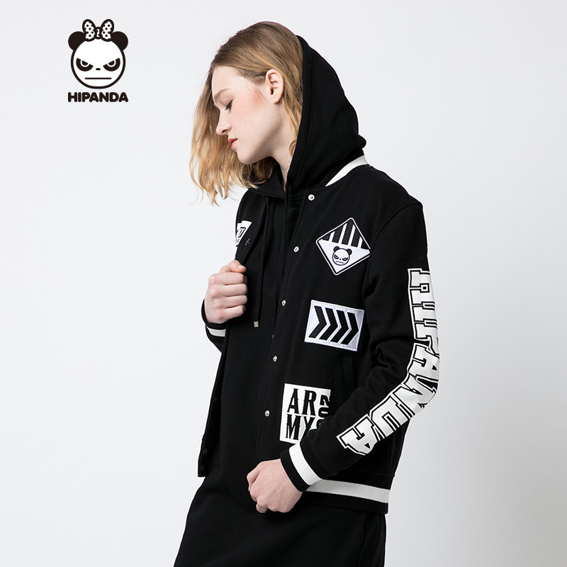 hipanda你好熊猫设计潮牌国潮女款赛车棒球卫衣