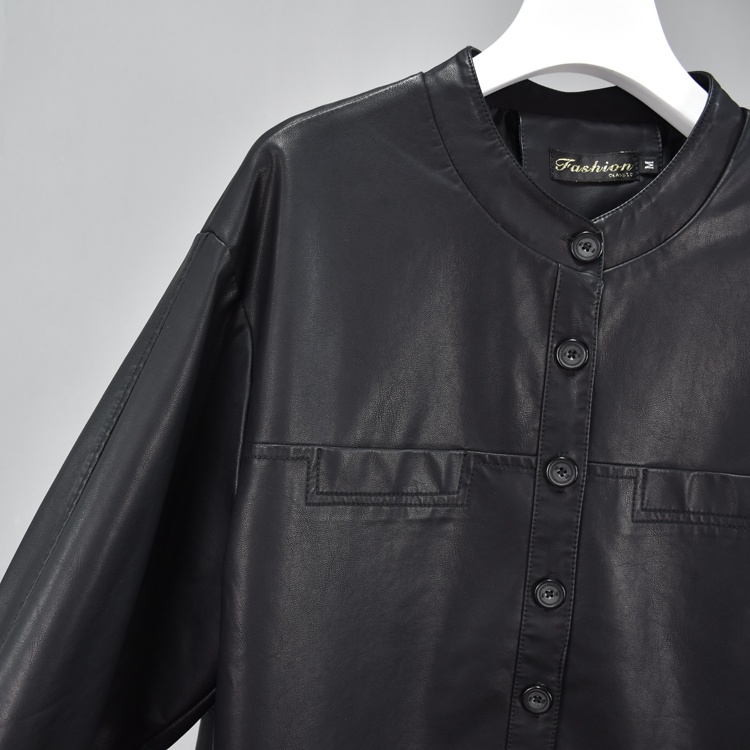 皮衣外套皮外pu水洗皮夹克中年松显宽松圆领皮衣