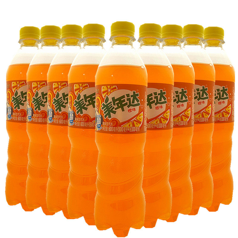 百事可乐美年达胶瓶橙汁青苹果葡萄600ml果味碳酸饮料老汽水饮品