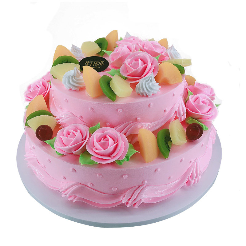 新款网红花卉裱花花式奶油鲜奶双层两层蛋糕仿真水果