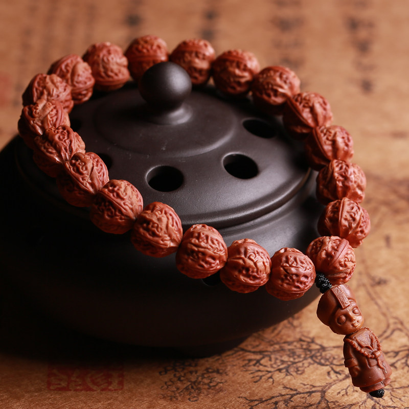 天然龙纹核桃手串男女文玩桃核雕刻八棱佛珠手链