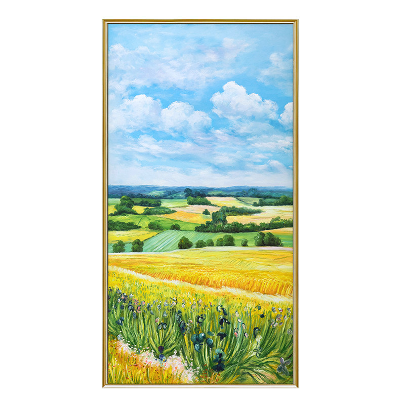 现代简约田园风景画手绘油画客厅竖版装饰画美式玄关油画