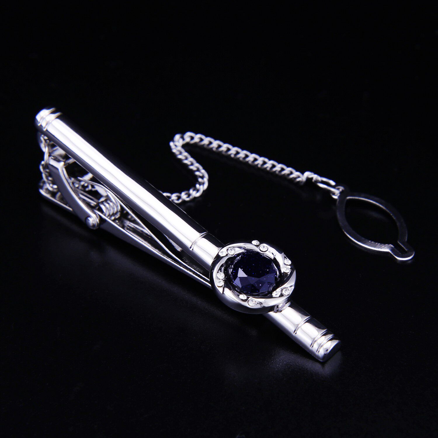 斯巴达圆形星空石蓝沙石人造宝石领带夹袖扣领夹领带夹