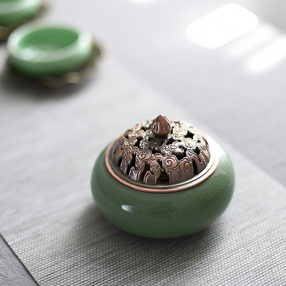 青瓷香薰陶瓷佛具手工仿古古铜薰香线香檀香香薰炉