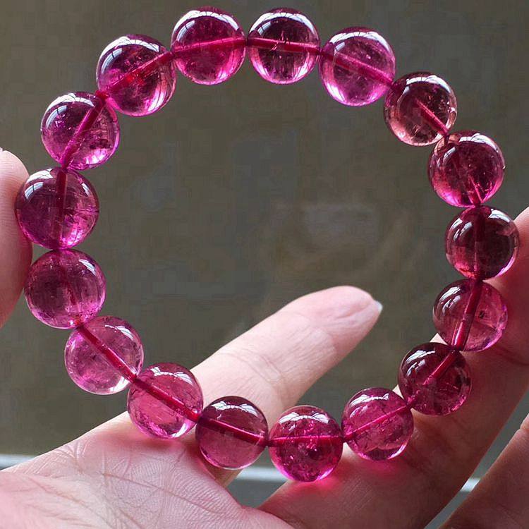 碧玺巴西纯天然全色卢比来比来手串罕见桃红色手链手链