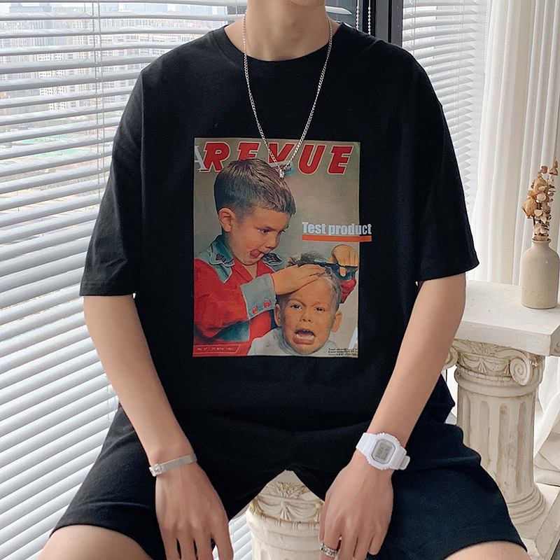 短袖t恤男夏季潮牌潮流ins大码衣服港风宽松纯棉男士重磅半袖体恤