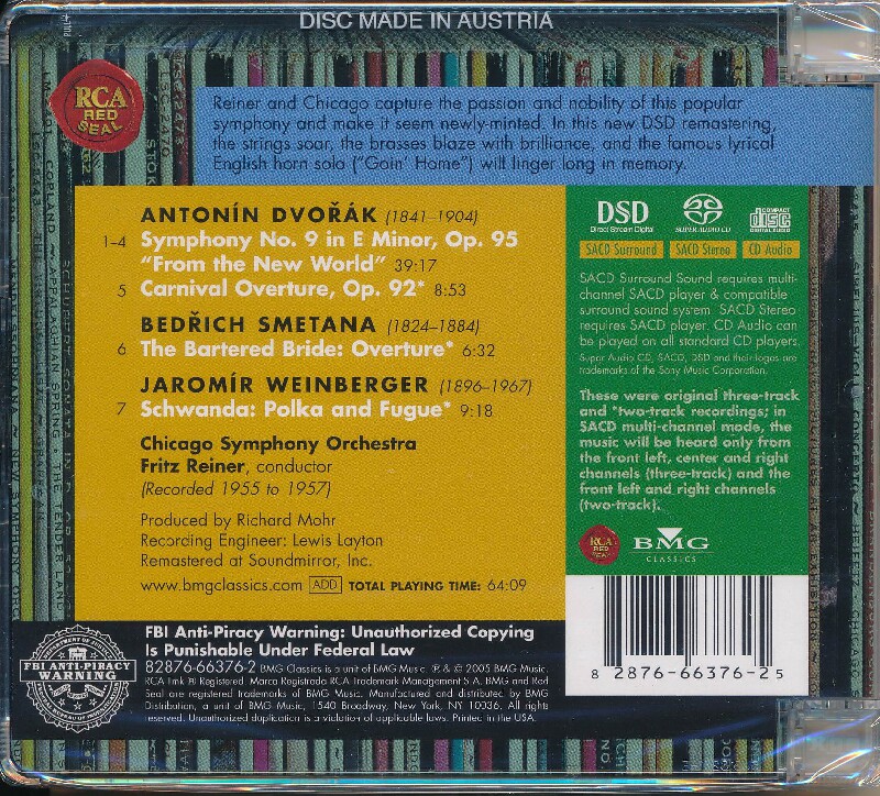 中图音像德沃夏克第九交响曲新世界莱纳sacd82876663762音乐cd