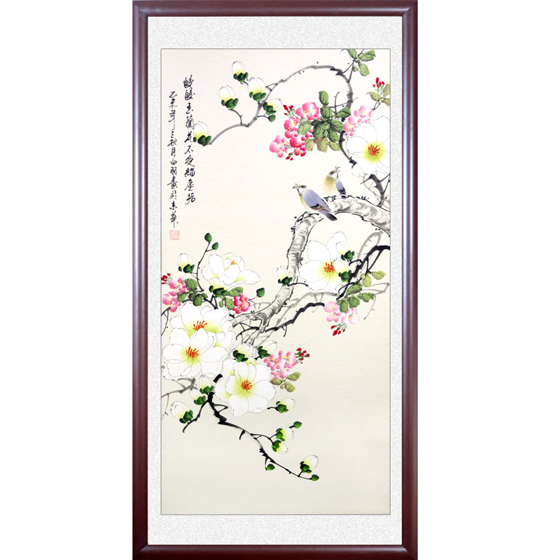 工笔画国画手绘字画荷花鸳鸯相伴装饰画斗方客厅秦薇字画01094