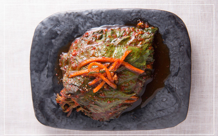 紫苏叶韩国包烤肉包饭饭菜下饭酸辣辣味苏子叶腌制速食菜