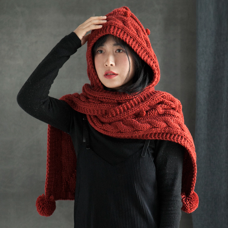 毛线帽子围巾一体女冬连针织秋冬季保暖围脖甜美帽子