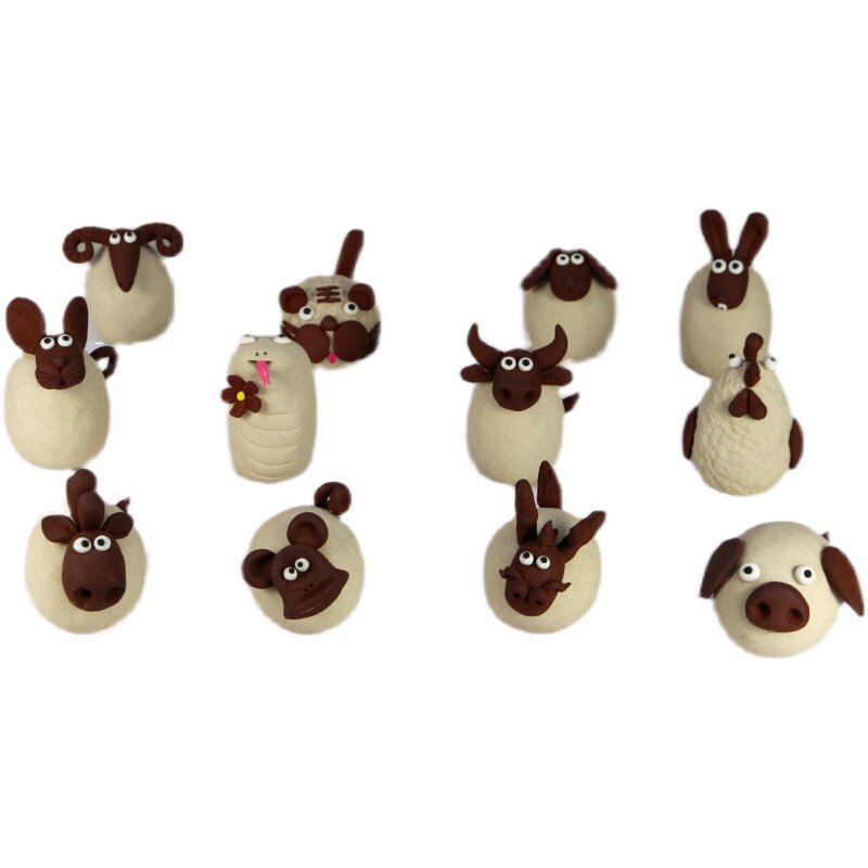 手工土陶陶艺泥塑娃娃十二生肖娃娃鼠牛虎龙蛇马羊猴泥人