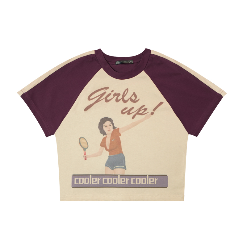 红色网球女孩插肩怀旧短袖T恤WANGREENxCHENCLEAN原创设计师WXC