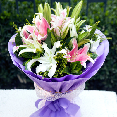 百合花束全国北京市生日礼物上海成都广州配送杭州鲜花速递 原价158元