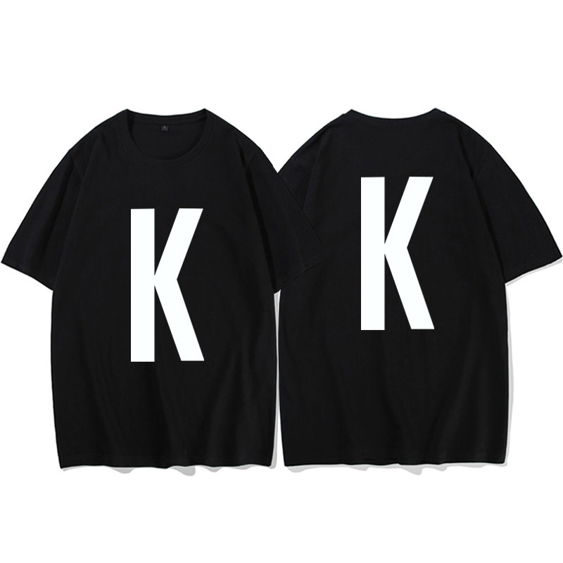 英文字母k李现韩商言衣服gun神同款短袖t恤男士纯棉半袖男情侣装