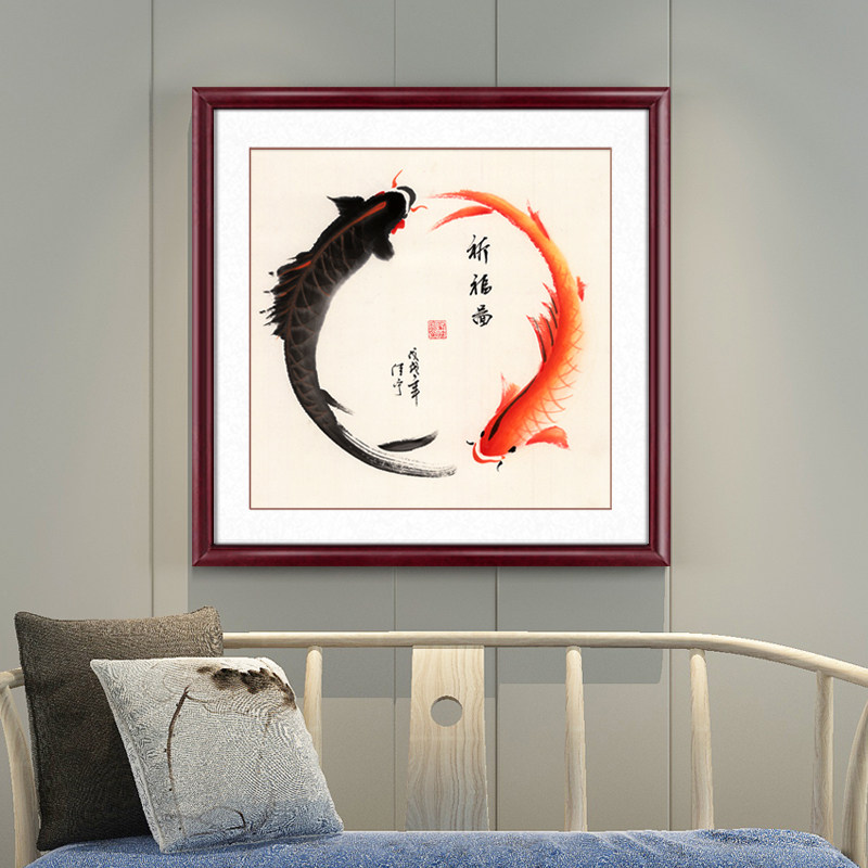 国画花鸟画手绘真迹风水画鱼八卦鱼吉祥祥图年年有余国画