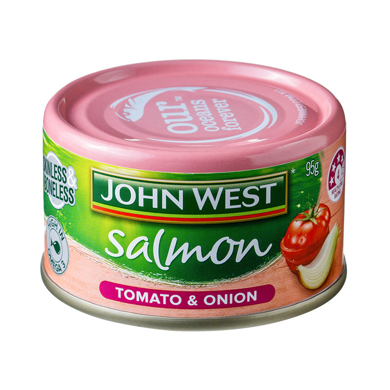 泰国进口john west 西部约翰番茄洋葱三文鱼罐头95g开罐即食_双氙车灯
