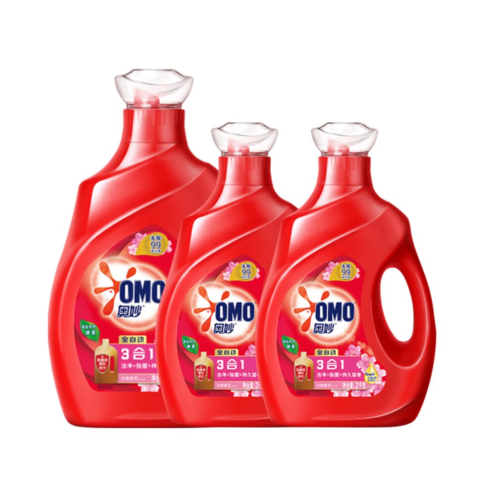 奥妙全自动樱花味洗衣液含金纺浓缩酵素护衣留香3kg 2kg*2瓶 - 天猫