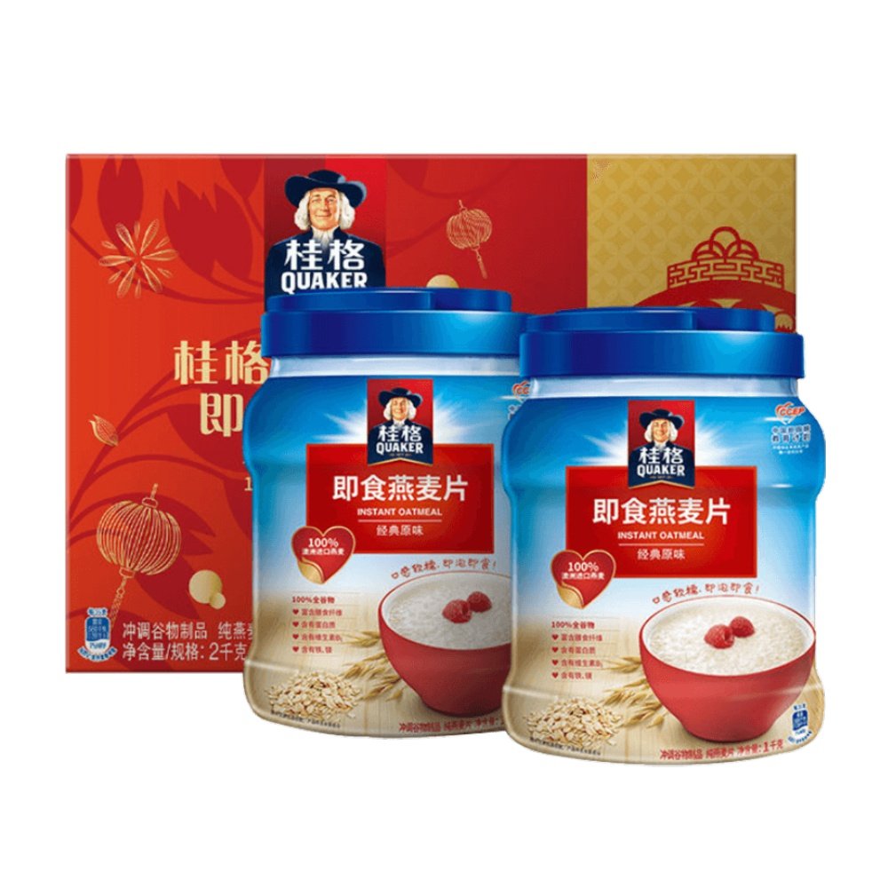抵现红包:quaker 桂格 即食燕麦片礼盒装 1kg*2罐 48.8元包邮(多重优