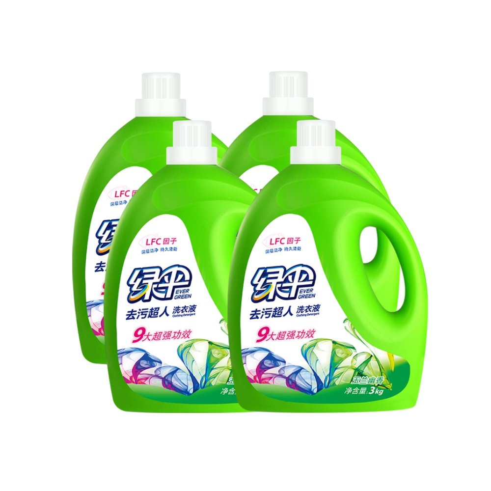 绿伞洗衣液瓶装3kg4瓶除菌除螨护色深层洁净护理玉兰幽香