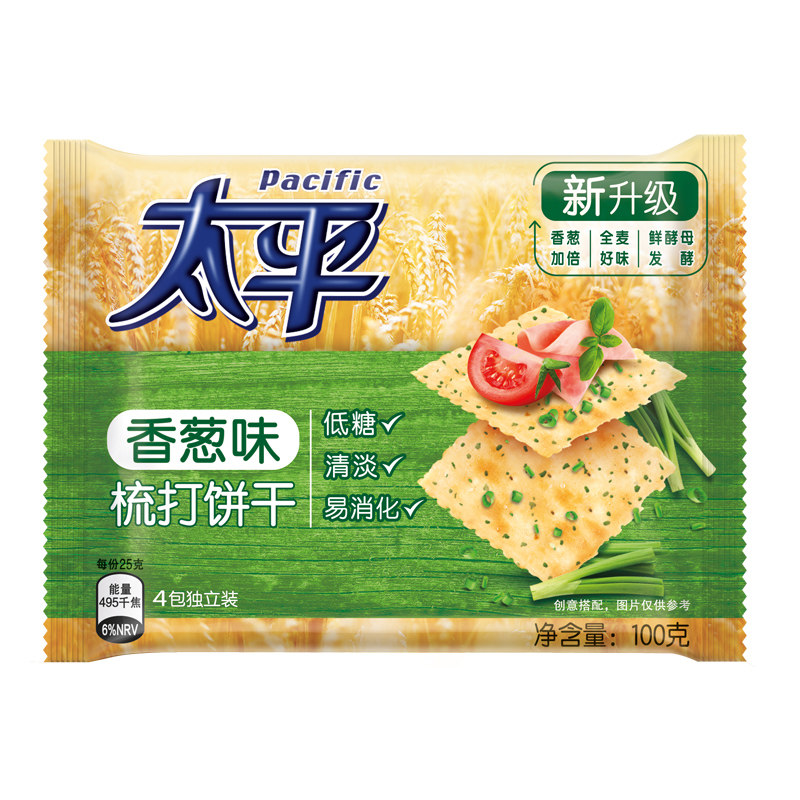 太平梳打饼干香葱口味香脆酵母苏打美味香浓诱人100g休闲零食