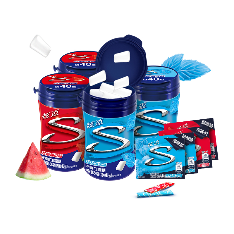 炫迈口香糖西瓜味薄荷味40粒4瓶20片