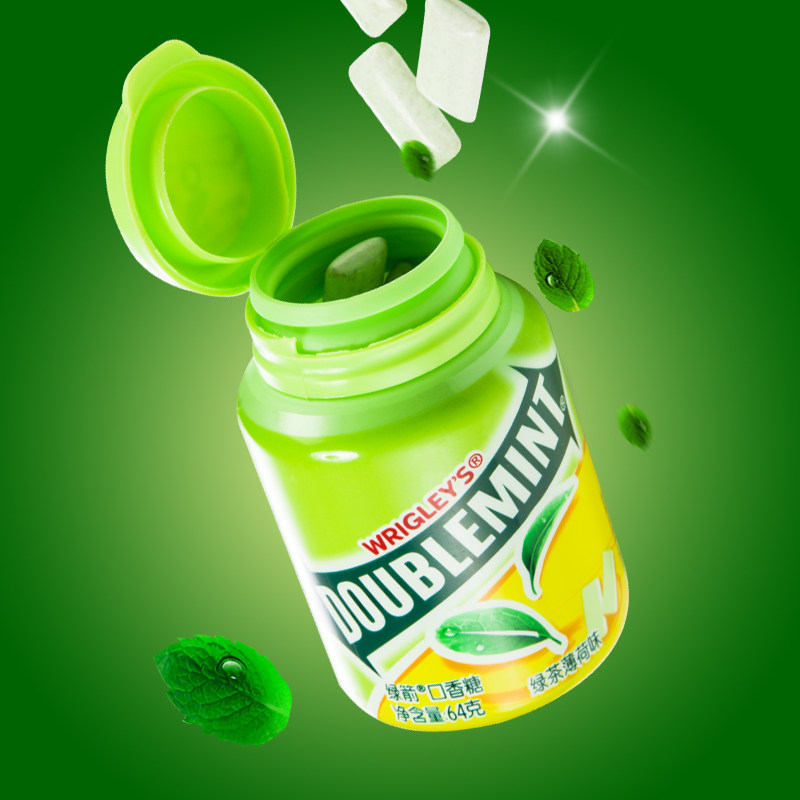 绿茶薄荷味清新口气盒子随身装 绿箭口香糖40粒大瓶装 64g糖果 - 女性