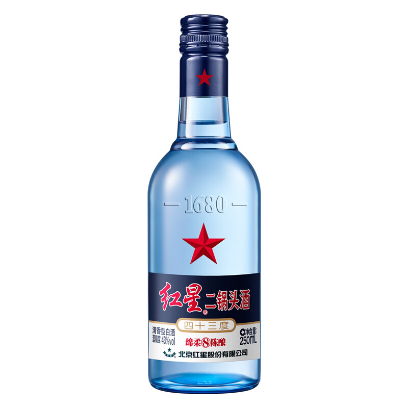 红星二锅头43度蓝瓶八年250ml24