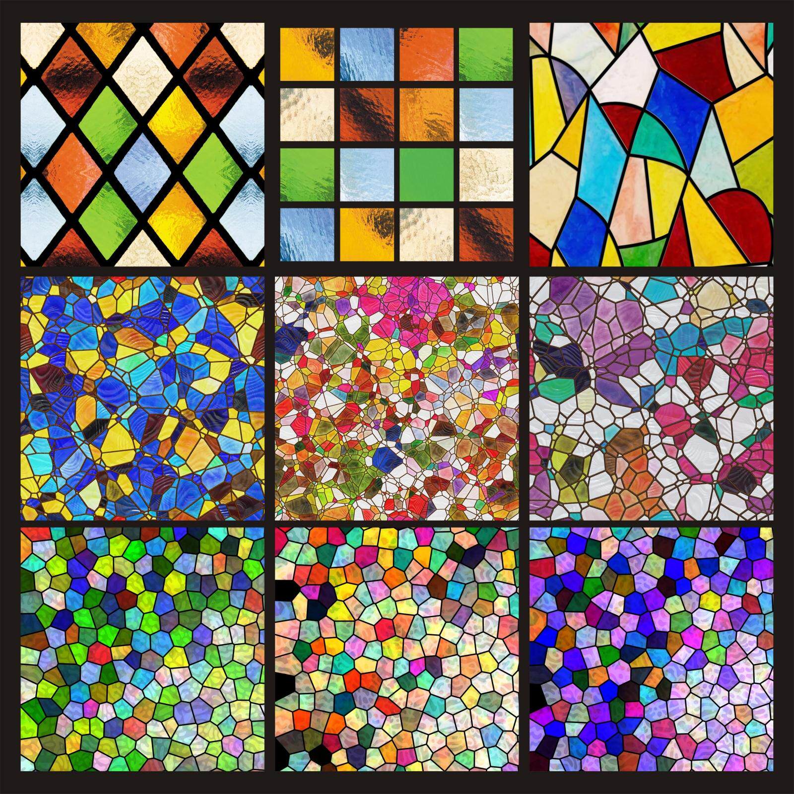 欧式彩色复古教堂彩绘艺术静电磨砂玻璃贴膜瓷砖