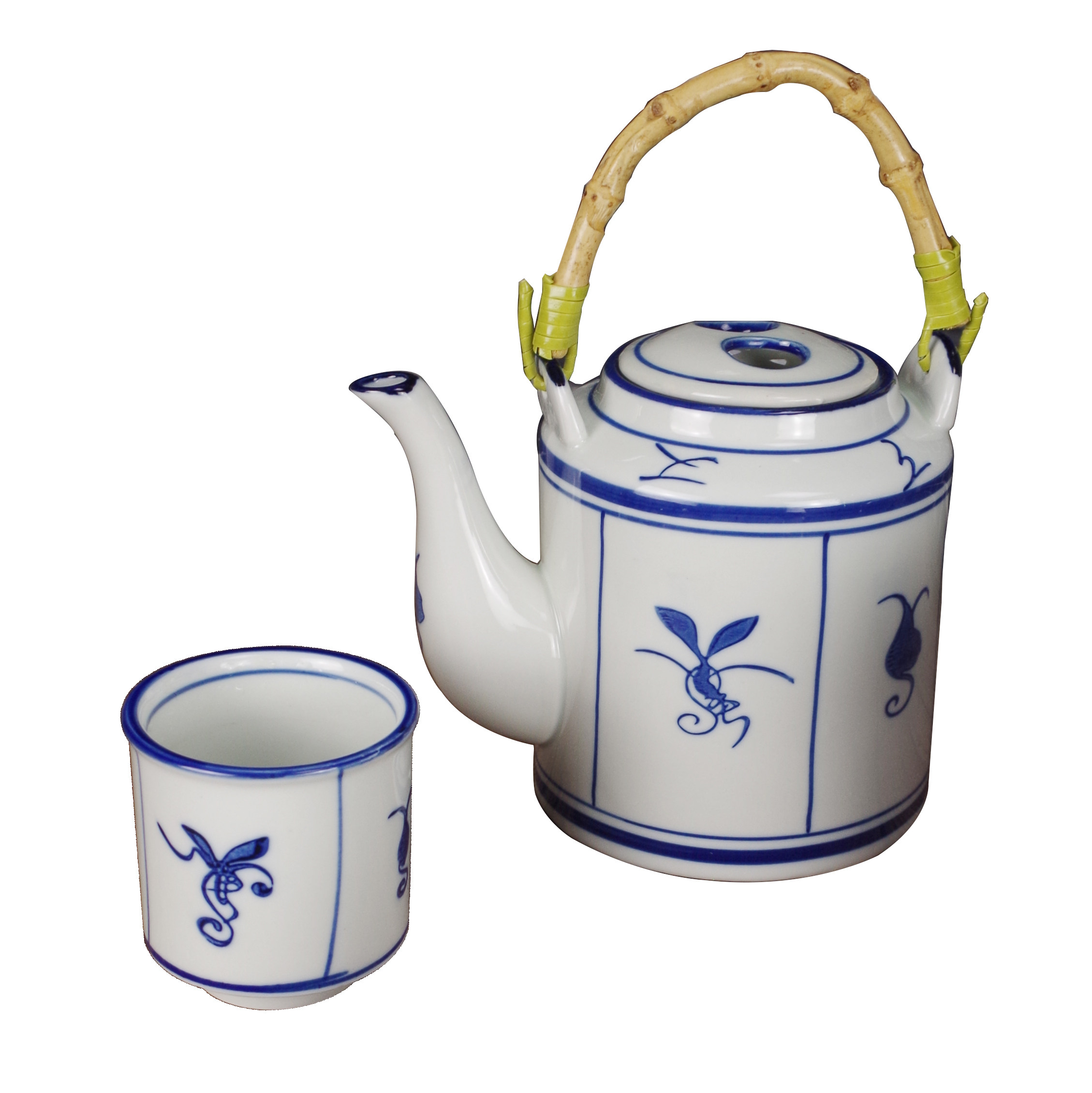 怀旧仿古青花瓷把手提壶水壶茶壶手绘釉下家用茶壶