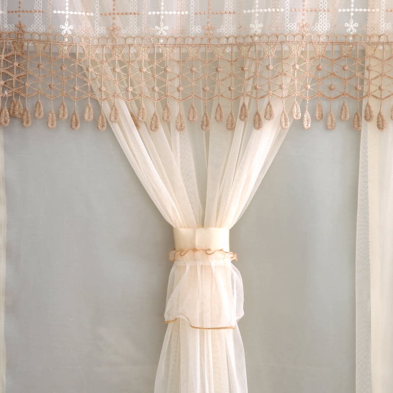 双层蕾丝门帘纱帘免钉简易防尘鞋架橱柜遮挡门帘