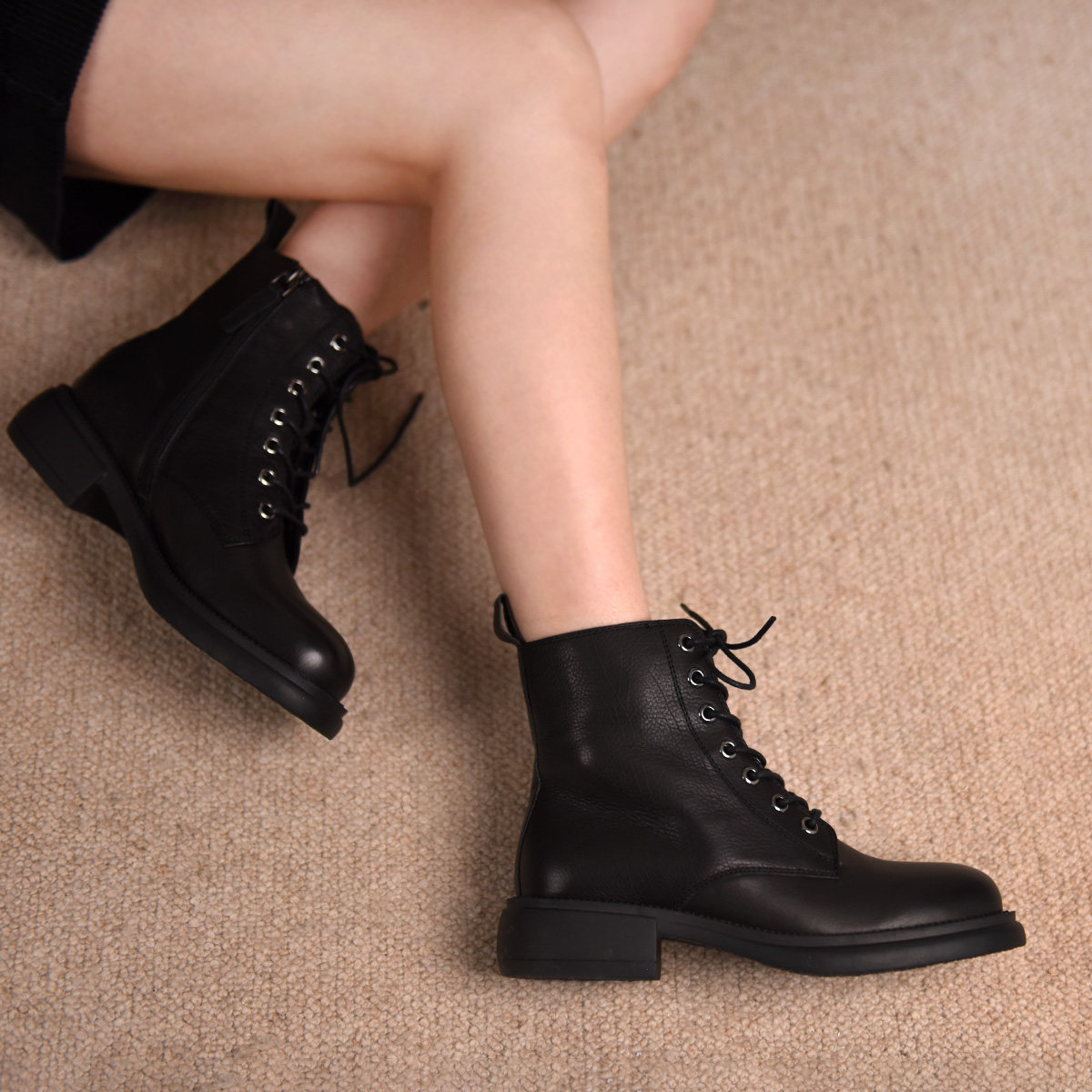 artmu阿木原创黑色七孔马丁靴头层牛皮短靴女2021秋冬新款靴子