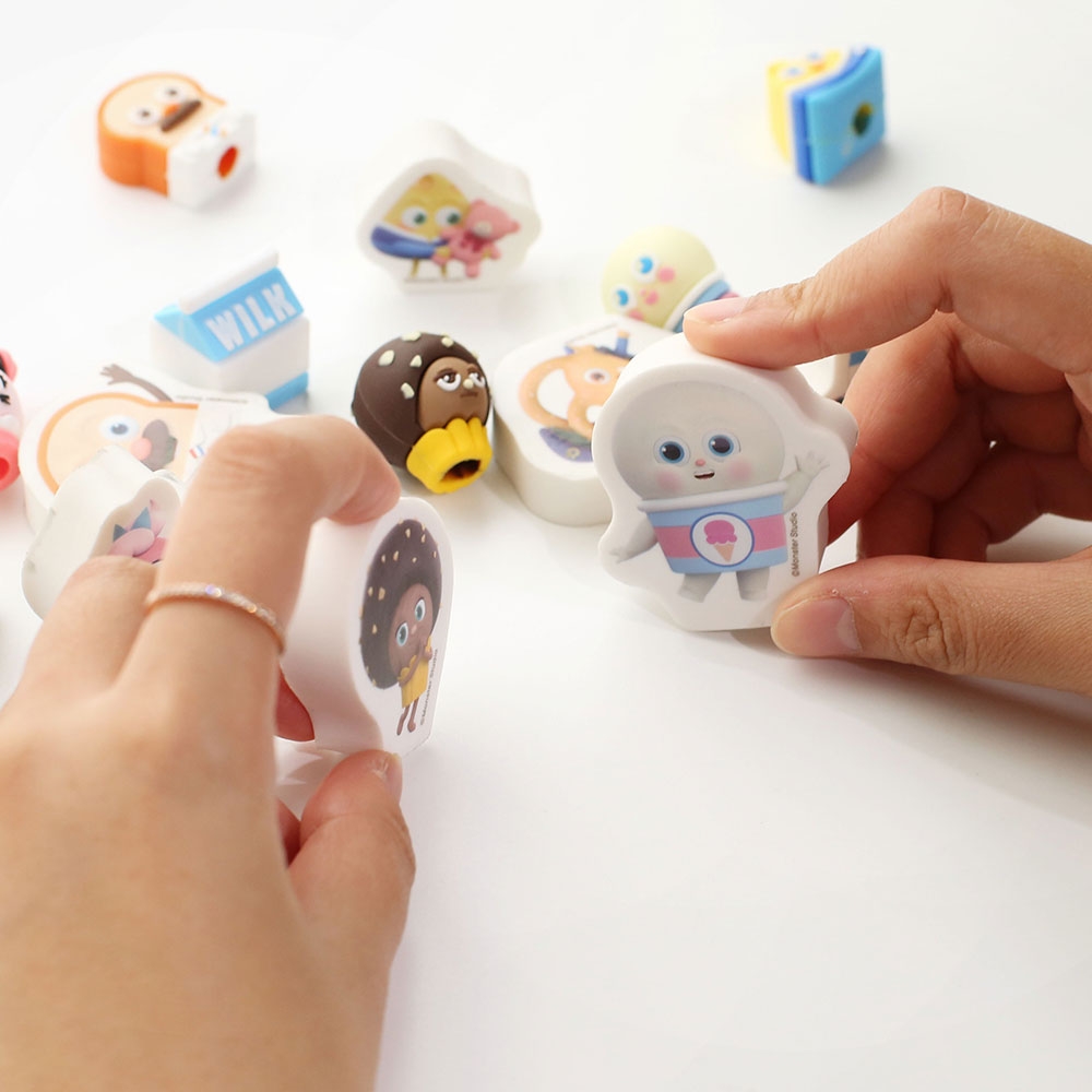 韩国文具pinkfoot可爱橡皮面包理发店卡通造型立体卡通造型橡皮