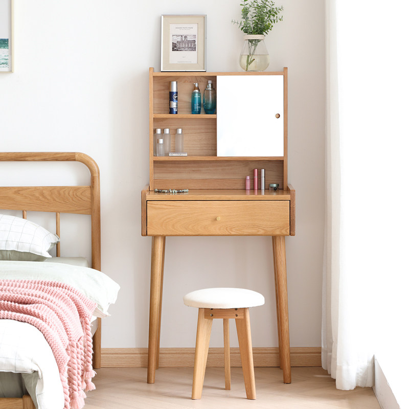 原始原素实木迷你梳妆台化妆台北欧卧室现代简约橡木小户型化妆桌