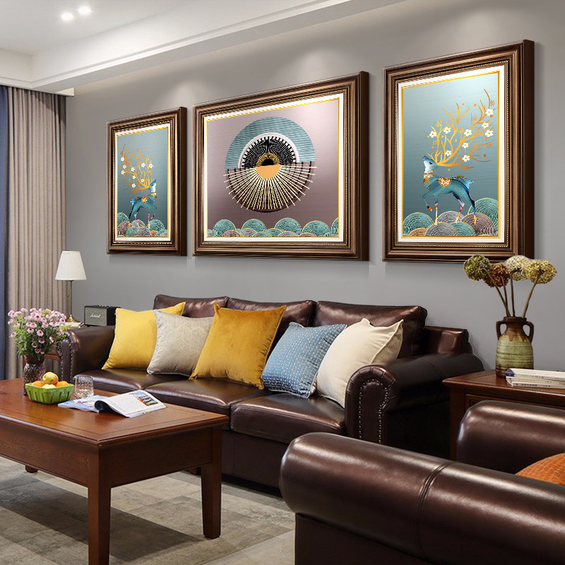 美式轻奢客厅装饰画简美沙发背景墙大气挂画欧美现代装饰画