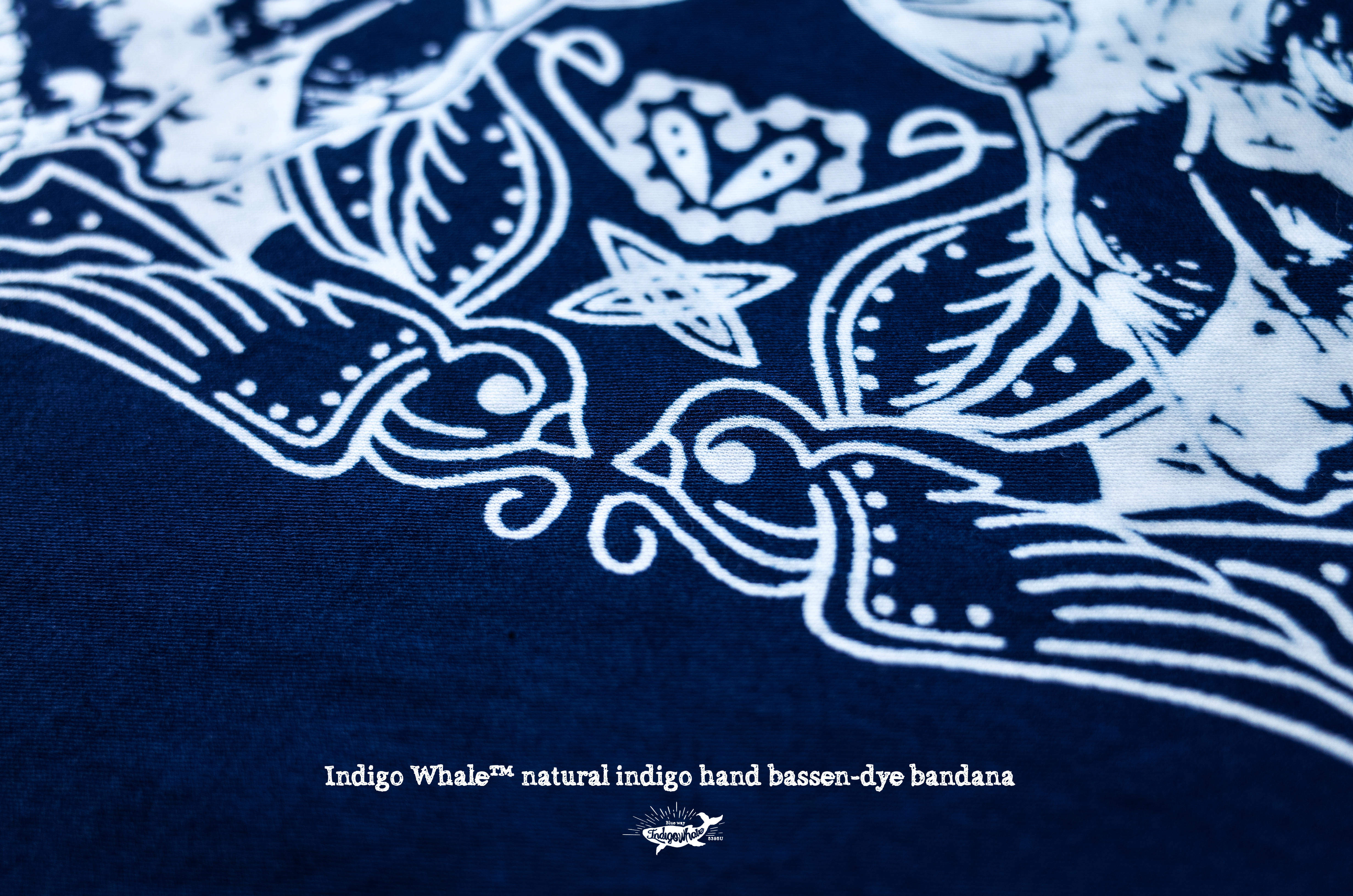 鲸蓝indigowhale古法蓝染手工拔染方巾bandana scarf美式复古骷髅