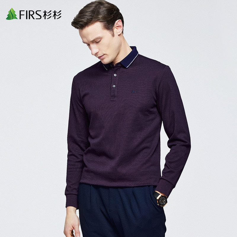 【花纱棉弹】杉杉男装翻领长袖T恤男2022秋季新款撞色刺绣POLO衫