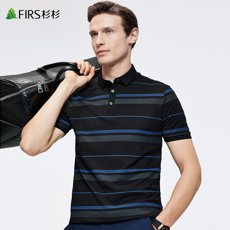 【珠地网眼】杉杉条纹短袖T恤男2022夏季新款透气休闲翻领POLO衫
