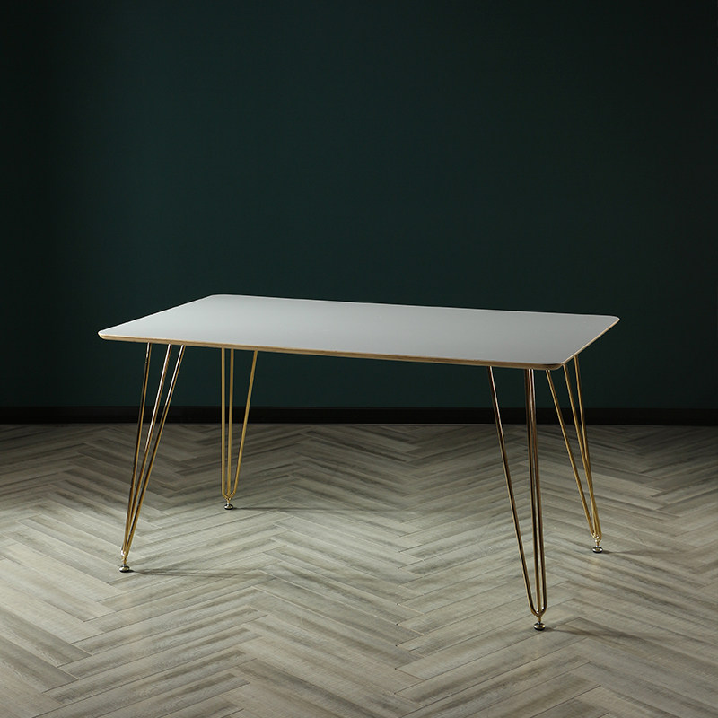 霍客森轻奢设计师家用餐桌木面桌子金属铁脚长方形创意ins网红桌