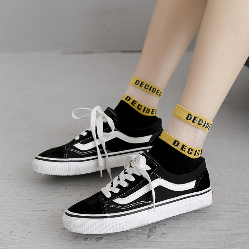 袜子女字母短袜浅口日夏季薄款玻璃水晶透明超薄短袜