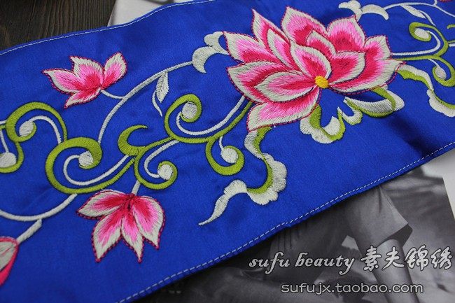 莲花荷花精美刺绣绣花绣片机绣汉服花朵绣品布贴