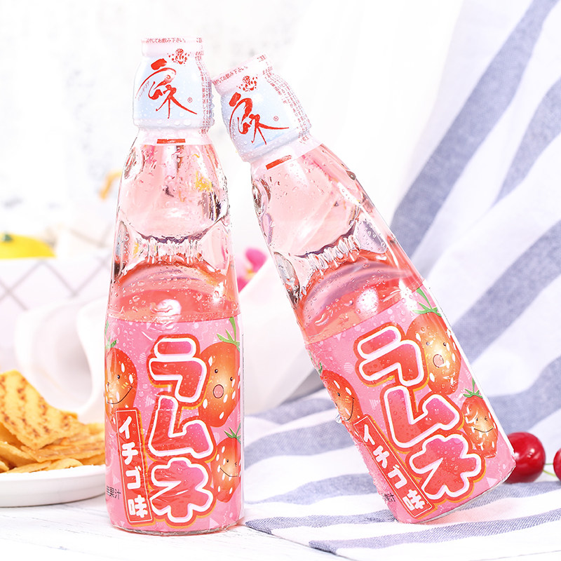 日本进口饮品*hata哈塔草莓味波子弹珠汽水碳酸饮料200ml 0153