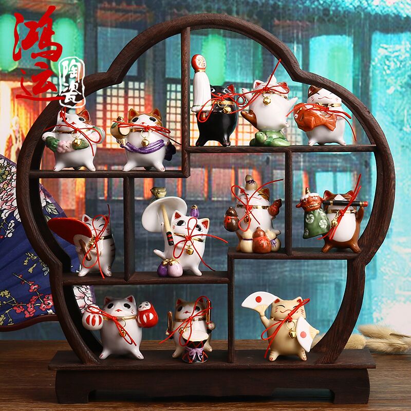 日本猫舍道乐堂限量月度招财辟邪开运迷你陶瓷创意招财猫