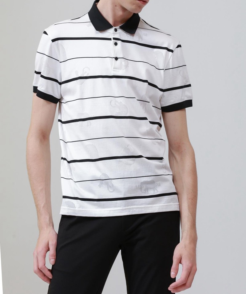 新款恤衫体恤半袖真丝条纹男装短袖浅色翻领t恤