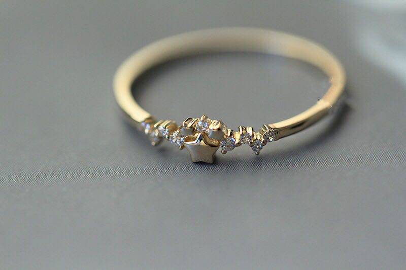 白茶镶嵌16号新款宝石s925纯银14k日系微镶戒指